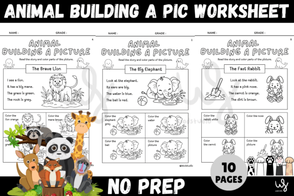 10 No-Prep Animal Reading & Color Pack: Beyond Basic Worksheets