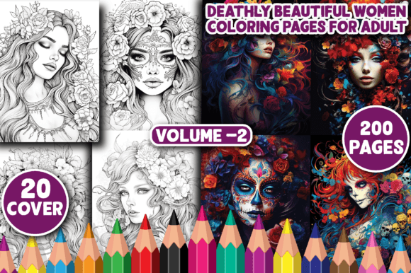 200 Deathly Beautiful Women Color Pages for Adults