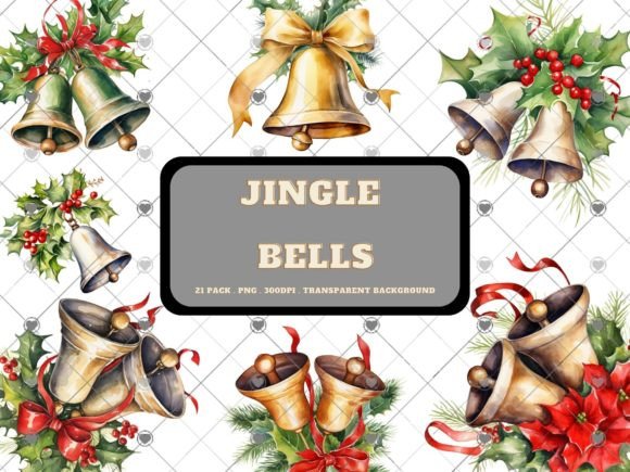 21 Pack Watercolour Jingle Bell Pack: Festive Clipart for Designers