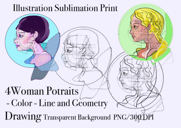 4Season Woman Portraits: Color and Line Design Assets