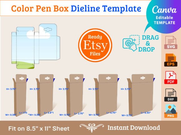 5 Size Color Pen Box Template: Your Custom Packaging Solution