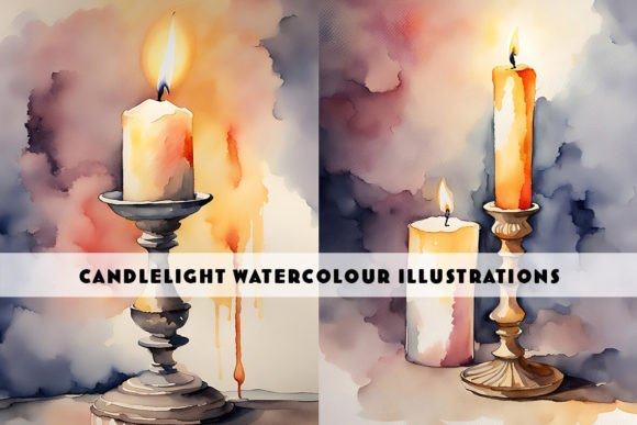 Burning Candles Watercolour Duo: Versatile Digital Art for Creative Projects