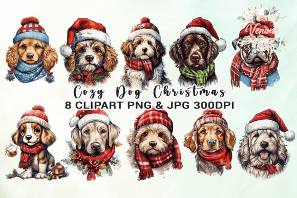 Cozy Dog Christmas Watercolour Clipart for Festive Designs