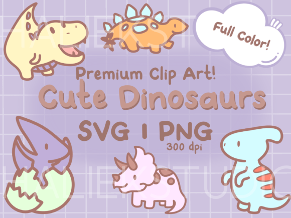 Cute Dinosaurs Clip Art: SVG & PNG Design Assets