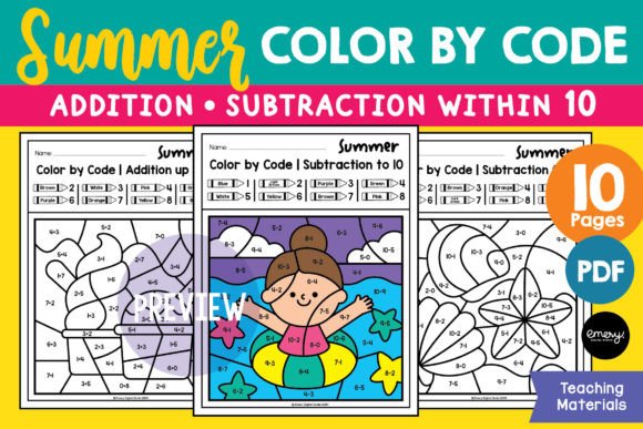 Summer Color by Code Worksheets: Math Practice Made Fun