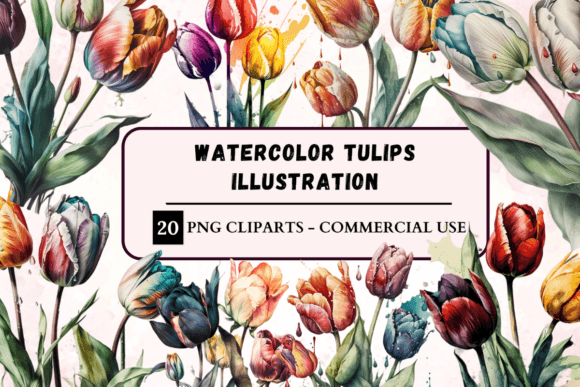 Watercolour Tulips Illustration Clipart: Fresh Florals for Any Project