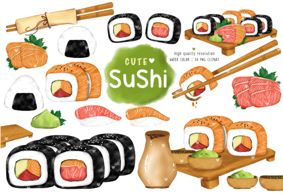 Whimsical Branding: Using Water Color Cute Sushi Clipart