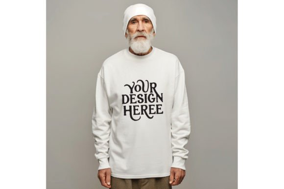 Winter Old Man White T-Shirt Mockup: Instant Design Asset